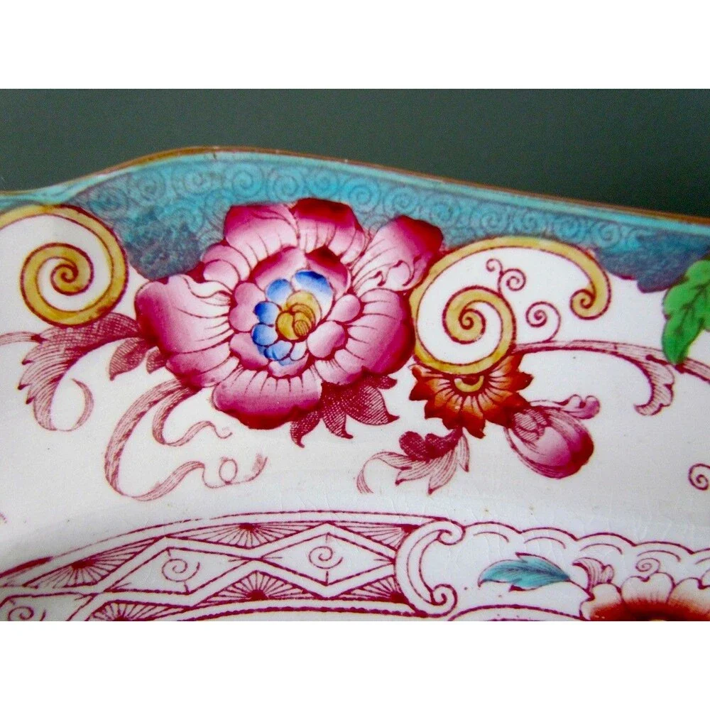 Antique Cauldon England Bentinck Turquoise Transferware Platter Victorian c1900